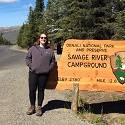 Hannah stands in front of the Savage River Campground sign.